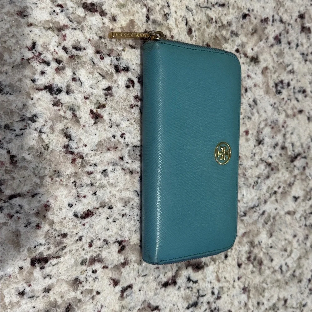 Tory Burch Teal Zip -Around Wallet